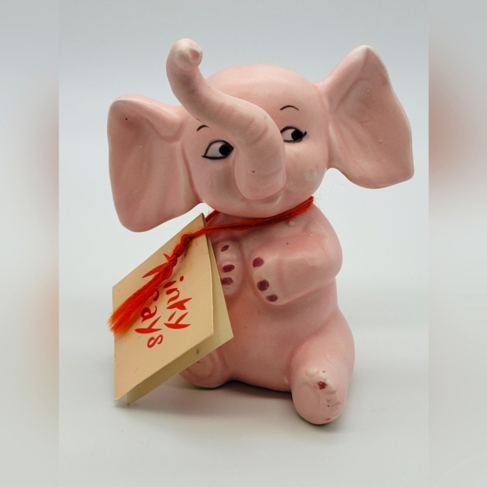 Vintage Pinky Says Pink Elephant Ring Holder Kitsch Kitschy Good Luck - Picture 1 of 8